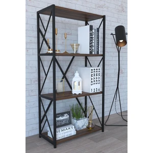 4 Raflı Metal Kitaplık - Ceviz