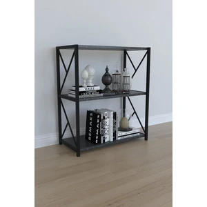 3 Raflı Metal Kitaplık - Siyah Mermer