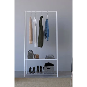 Konfeksiyon Askılık 2 Raflı Metal Portmanto Ayaklı Elbise Askısı-Beyaz