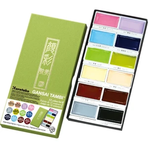 Kuretake Gansai Tambi Profesyonel Japon Tablet Sulu Boya 12 Renk Set 2 Pastel Renkler