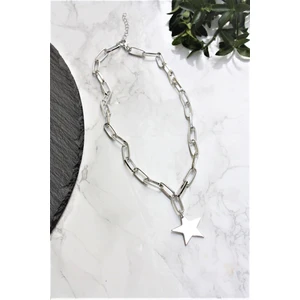 X-lady Accessories Kalın Ataç Zincir Tek Yıldız Kolye Gümüş Renk
