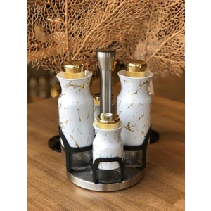 Beyaz Gold Yaldızlı Yağlık Sirkelik 5 Parça