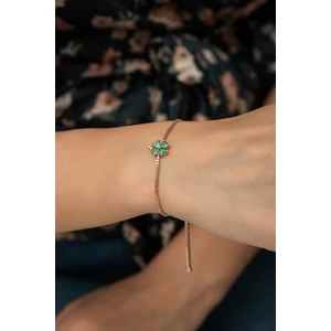 925 Ayar Gümüş Asansörlü Yeşil Taşlı Yonca Kadın Bileklik