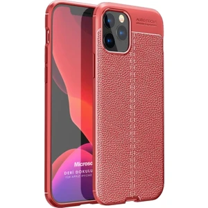 Apple iPhone 12 Pro Max Kılıf Deri Dokulu Silikon Kırmızı