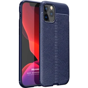 Apple iPhone 12 Pro Max Kılıf Deri Dokulu Silikon Lacivert