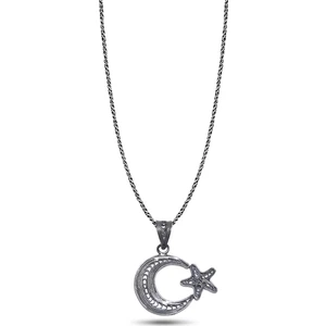 Midyat Nurtaş Gümüş Ayyıldız Model Oksitli Telkari Gümüş Kolye