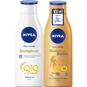 NIVEA Q10 Sıkılaştırıcı Vücut Losyonu 250 ml ve Q10 Sıkılaştırıcı Bronzluk 200 ml,10 Günde Sıkılaş