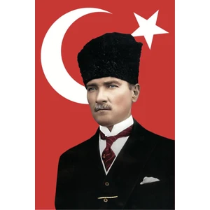 Kalpaklı Gazi Mustafa Kemal Atatürk Ay Yıldız Türk Bayraklı Poster Tören Kutlama Cephe Bayrağı