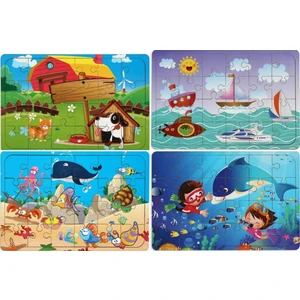 4 Adet 24 Parça Ahşap Puzzle Yapboz Bir Arada