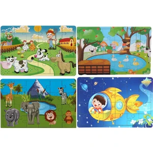 4 Adet 24 Parça Ahşap Puzzle Yapboz Bir Arada