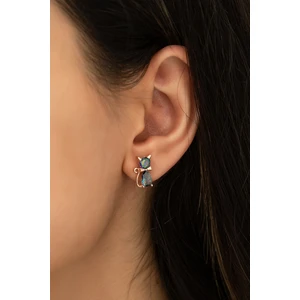 925 Ayar Mistik Topaz Taşlı Kedi Kadın Gümüş Küpe