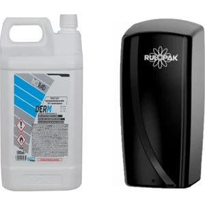 Derm Alkol Bazlı El ve Cilt Dezenfektanı 5000 ml + Rulopak Sensörlü Sprey Dezenfektan Dispenser Makinesi -Siyah