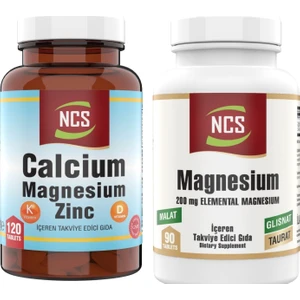 Magnezyum Elementel 90 Tablet Kalsiyum Magnezyum Çinko Vitamin D & K 120 Tablet