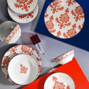 Kütahya Porselen Zeugma 24 Parça Yemek Seti Kırmızı