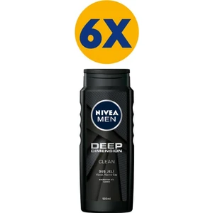 NIVEA Men Deep Dimension Duş Jeli 500 ml x 6,Saç,Yüz ve Vücut için