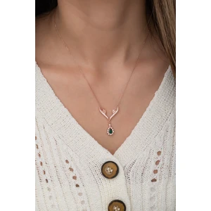 925 Ayar Gümüş Yeşil Damla Taşlı Tasarım Kadın Gümüş Kolye