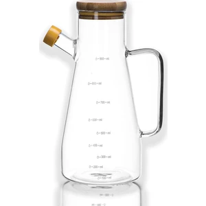 CAM-400804 Borosilikat Camlı Bambu Kapaklı 900ML Yağlık Sirkelik