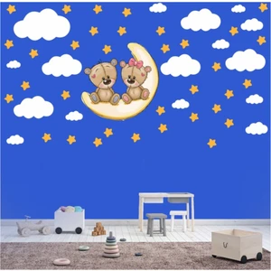 Kt Decoration Sevimli Yavru Ayıcık Yıldızlar ve Bulutlar Çocuk Odası Sticker