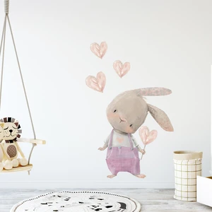 Kt Decoration Sevimli Kalpli Tavşan Pembe Tulumlu Duvar Sticker Seti