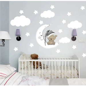 Kt Decoration Uyuyan Ayıcık Yıldız Bulut Set Bebek Çocuk Odası Duvar Sticker