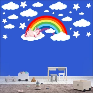 Kt Decoration Gökkuşağıuyuyan Unicornbulutlaryıldızlar Çocuk Odası Sticker
