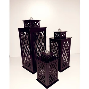 Ahşap 3'lü Fener Mumluk