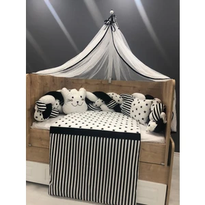 Mini Baby Örgülü Siyah-Beyaz Cibinlikli Bebek Uyku Seti