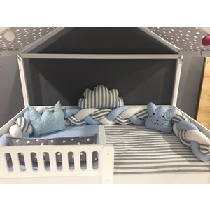 Mini Baby 3'lü Örgülü Mavi Montessori Bebek Çocuk Uyku Seti