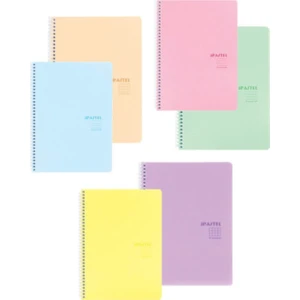 Keskin Color Pastel A4 100 Yaprak Spiralli Pp Kapak Defter Seti - 3 Kareli + 3 Çizgili 6'lı