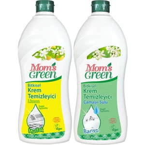 Mom's Green 2'li Set Bitkisel Krem Temizleyici Mutfak - Limon - Bitkisel Krem Temizleyici Banyo - Çamaşır Sulu