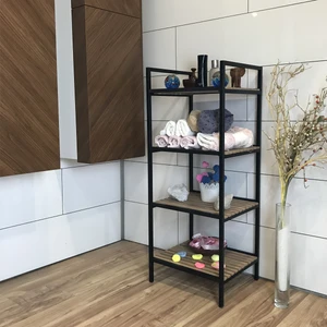 Ahşap Banyo Rafı Dekoratif Dolap 4 Bölmeli Terek Raf