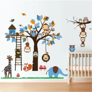 Kt Decoration Çocuk ve Bebek Odası Sevimli Neşeli Hayvanlar Fil Zürafa Ürün Duvar Süsleme 195X95 cm
