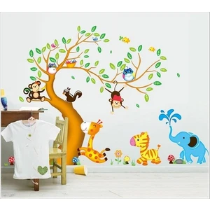 Kt Decoration Dev Boyutlu Bebek Odası Ağaç ve Hayvanlar Xl Duvar Sticker