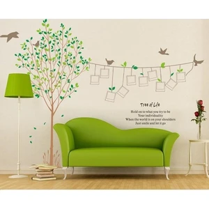 Kt Decoration Ev Dekorasyonu Yeşil Yapraklı Ağaç ve Fotoğraf Çerçeveleri Xl Kendinden Yapışkanlı Pvc Sticker