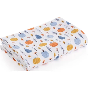 Caline Baby Müslin Bezi Örtü Bal Kabağı Desen - Mavi 90 x 75 cm cm + 2 Adet Ağız Mendili