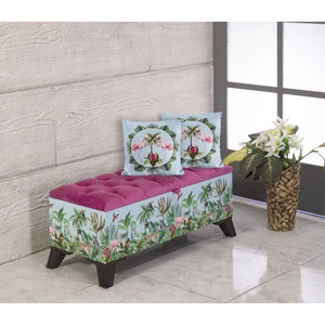 Armi Puf Kapitoneli Tropik Desenli Sandıklı Puf +2 Kırlent-KasımFırsatı