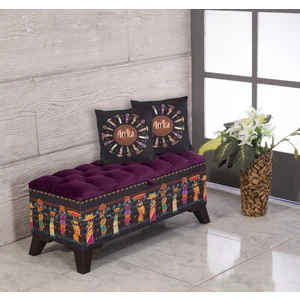 Armi Puf Kapitoneli Siyah Afrika Desenli Sandıklı Puf +2 Kırlent-Kasım Açılış Fırsatı %30 İndirim