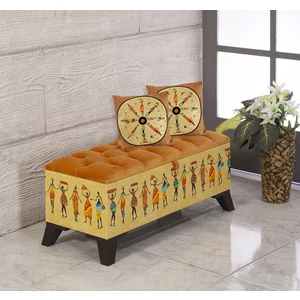 Armi Puf Kapitoneli Turuncu Afrika Desenli Sandıklı Puf +2 Kırlent-Kasım Açılış Fırsatı %30 İndirim