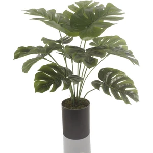 Yapay Çiçek Monstera Deve Tabanı Metal Mat Siyah Saksılı Yapay Bitki Salon Çiçeği 12 Yaprak