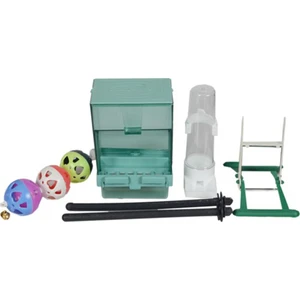 Mutlu Tavukçuluk Muhabbet Kuşu Akıllı Yemlik Üçlü Top Suluk Aynalı Salıncak Tünek Seti