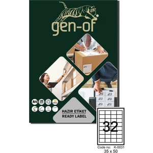 GK-0031 Laser Etiket 35 x 50 100 Sayfa 3200 Etiket