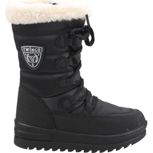 995 Kız Çocuk Kar Botu Termal Kürklü Siyah Düz Topuklu Rahat Ayakkabı