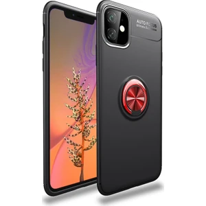 Hesaplı Dünya Apple iPhone 12 Mini Kılıf 5.4 inç Selfie Yüzüklü Esnek Silikon Siyah Kırmızı Rvl