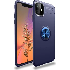 Hesaplı Dünya Apple iPhone 12 Kılıf 6.1 inç Selfie Yüzüklü Esnek Silikon Lacivert Rvl