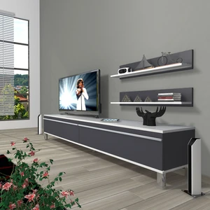 Eko 4 Mdf Std Krom Ayaklı Tv Ünitesi Tv Sehpası Beyaz Antrasit