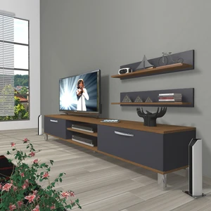 Eko 4 Mdf DVD Krom Ayaklı Tv Ünitesi Tv Sehpası Ceviz Antrasit