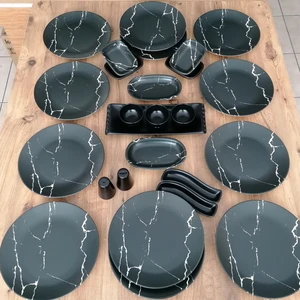Takım Kahvaltı 26 Parça 12 Kişilik Mat Siyah Mermer Desen
