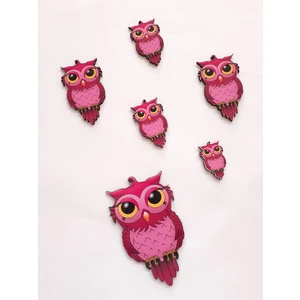 Akın Ucuzluk Baykuş Figürlü 6 Parça Pembe Ahşap Duvar Yapıştırma Süsü