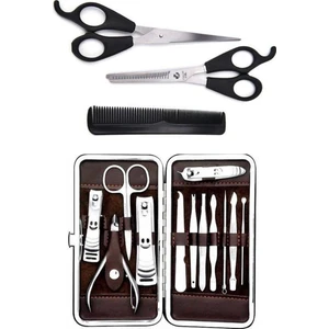 Manikür Pedikür Seti 12 Parça Çelik Tırnak Bakım + Saç Makası Seti