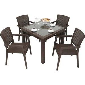 Elit Rattan 90x90 Zeus Koltuk Camlı Masa Takımı